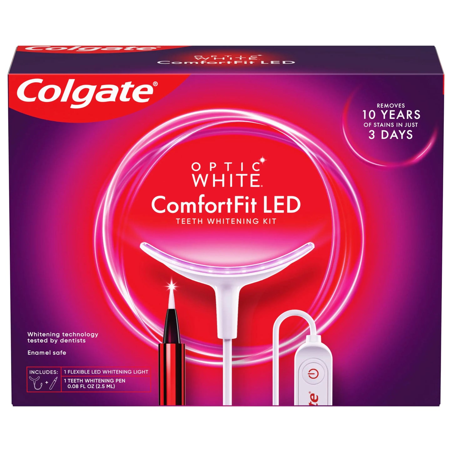Colgate Optic White Comfort Fit Teeth Whitening Kit with LED Light and Whitening Pen