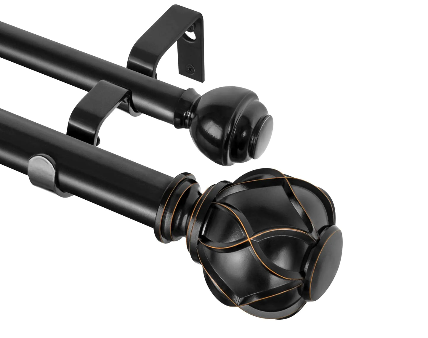 KAMANINA 1 Inch Double Curtain Rods for Windows 140 to 195 Inches (12-16 Feet) Black