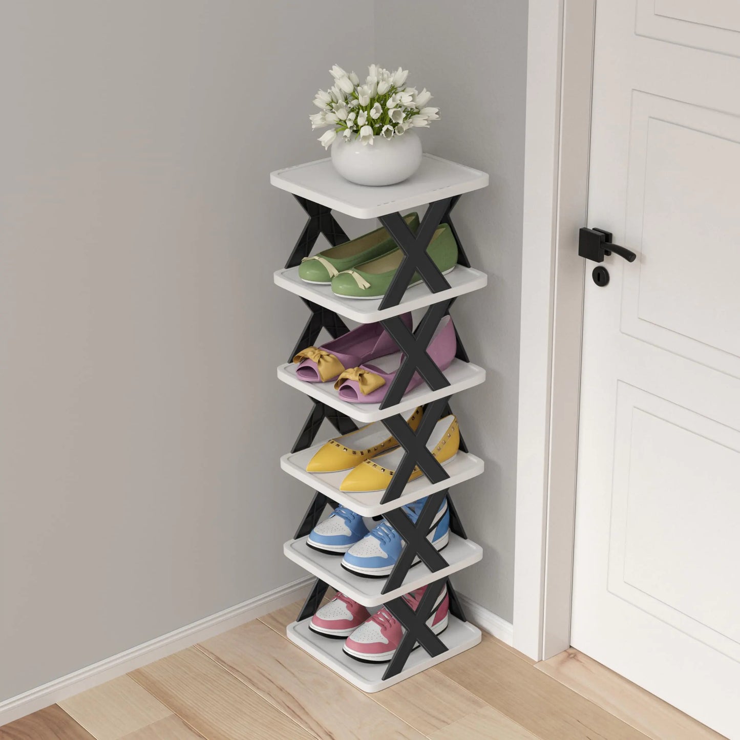 6 Tier Narrow Shoe Rack Small Stackable Shoe Stand Space Saving Furniture