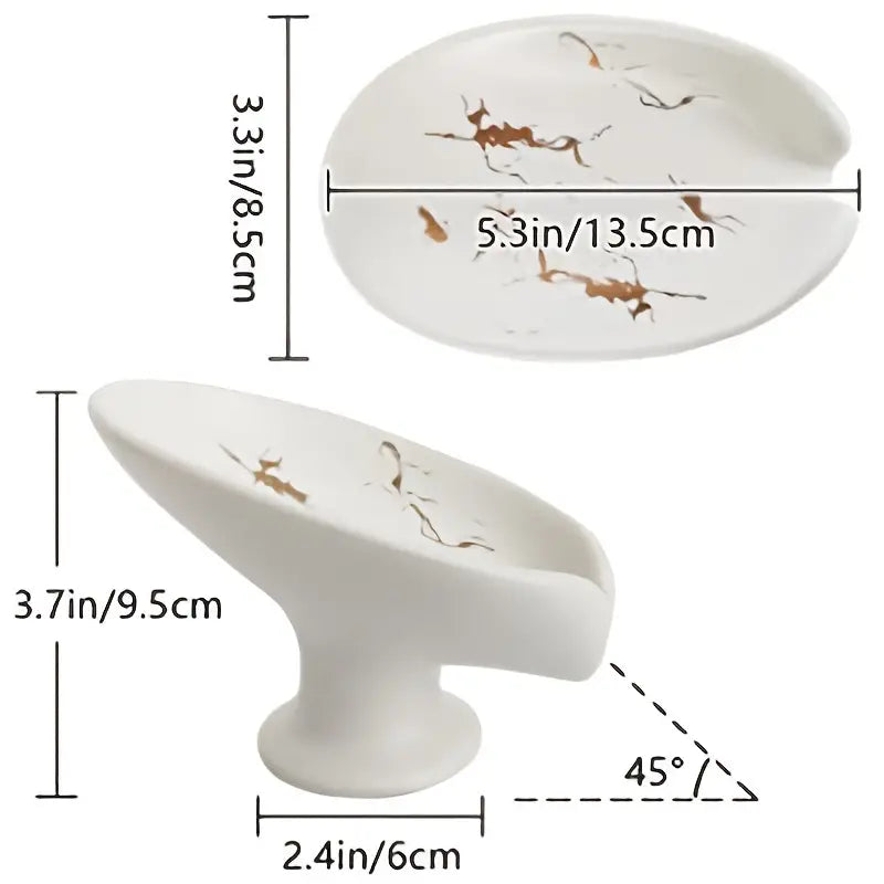 Marbled Ceramic Leaf-Shaped Soap Dish for Bathroom