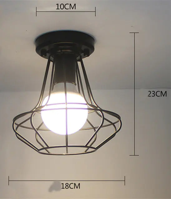 Vintage Black Iron Cage Ceiling Lamp for Home Lighting