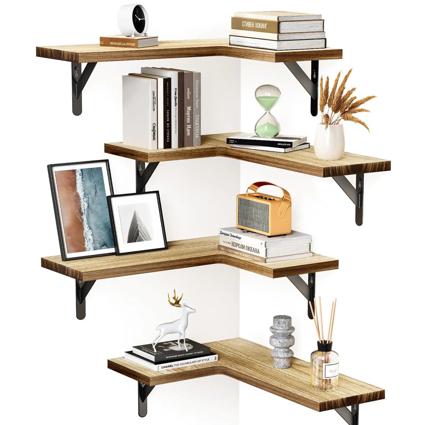 AMADA HOMEFURNISHING Corner Floating Shelves Set of 4