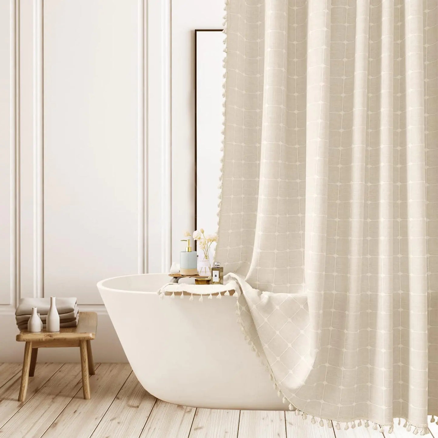 Boho Beige Striped Shower Curtain
