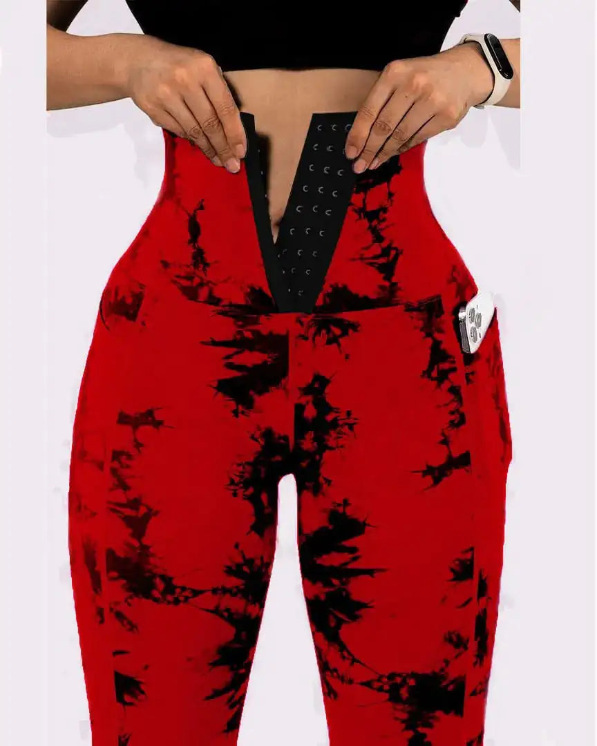 Women's Tie-Dye Patchwork Yoga Leggings with Pockets