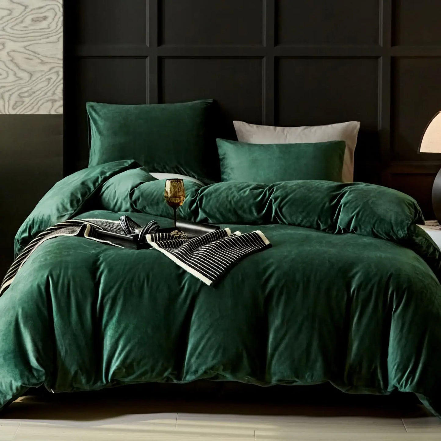 WARMDERN Emerald Green Velvet Duvet Cover Queen Size