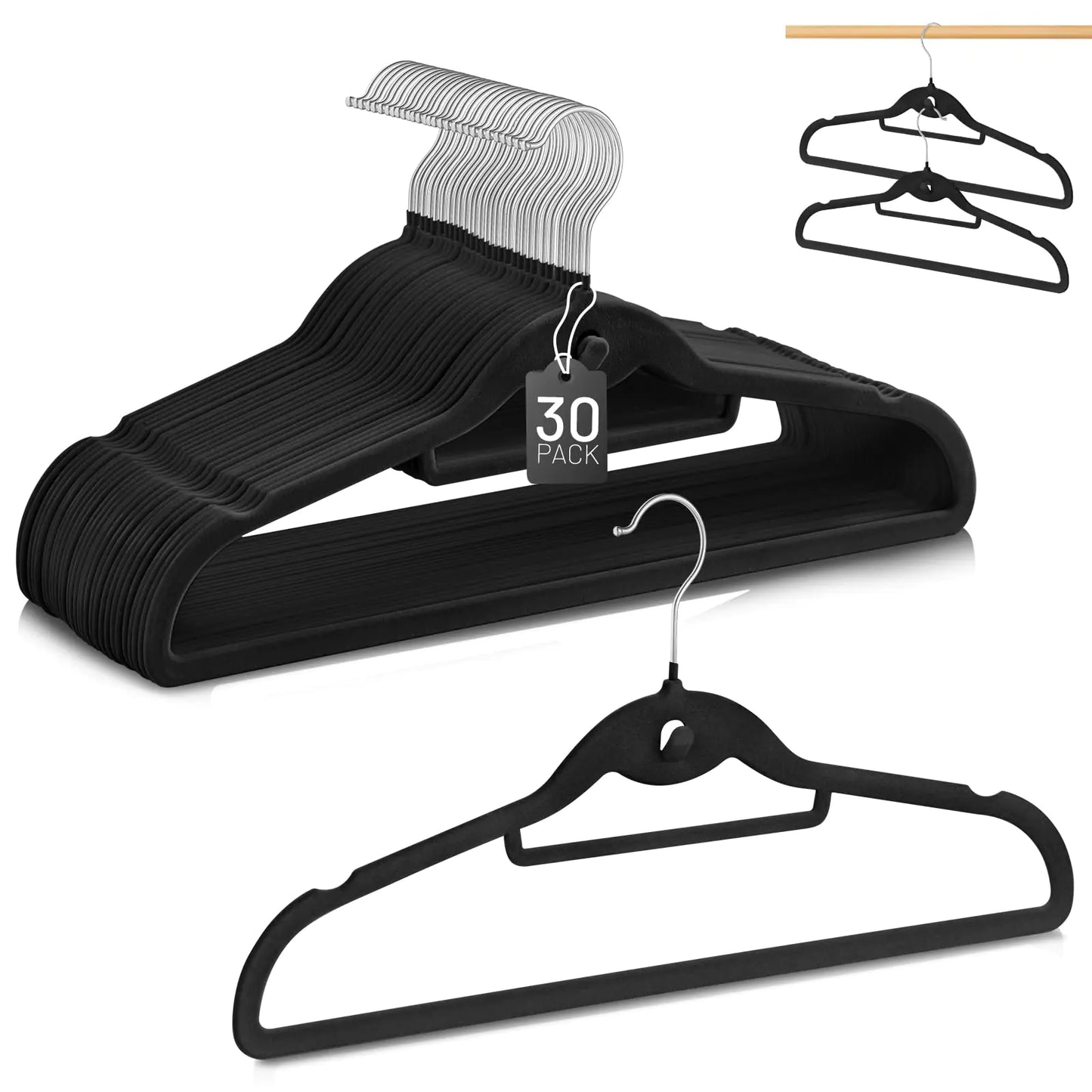 Velvet Hangers 30 Pack STOPKLAS Black Clothes Hangers Non Slip Felt