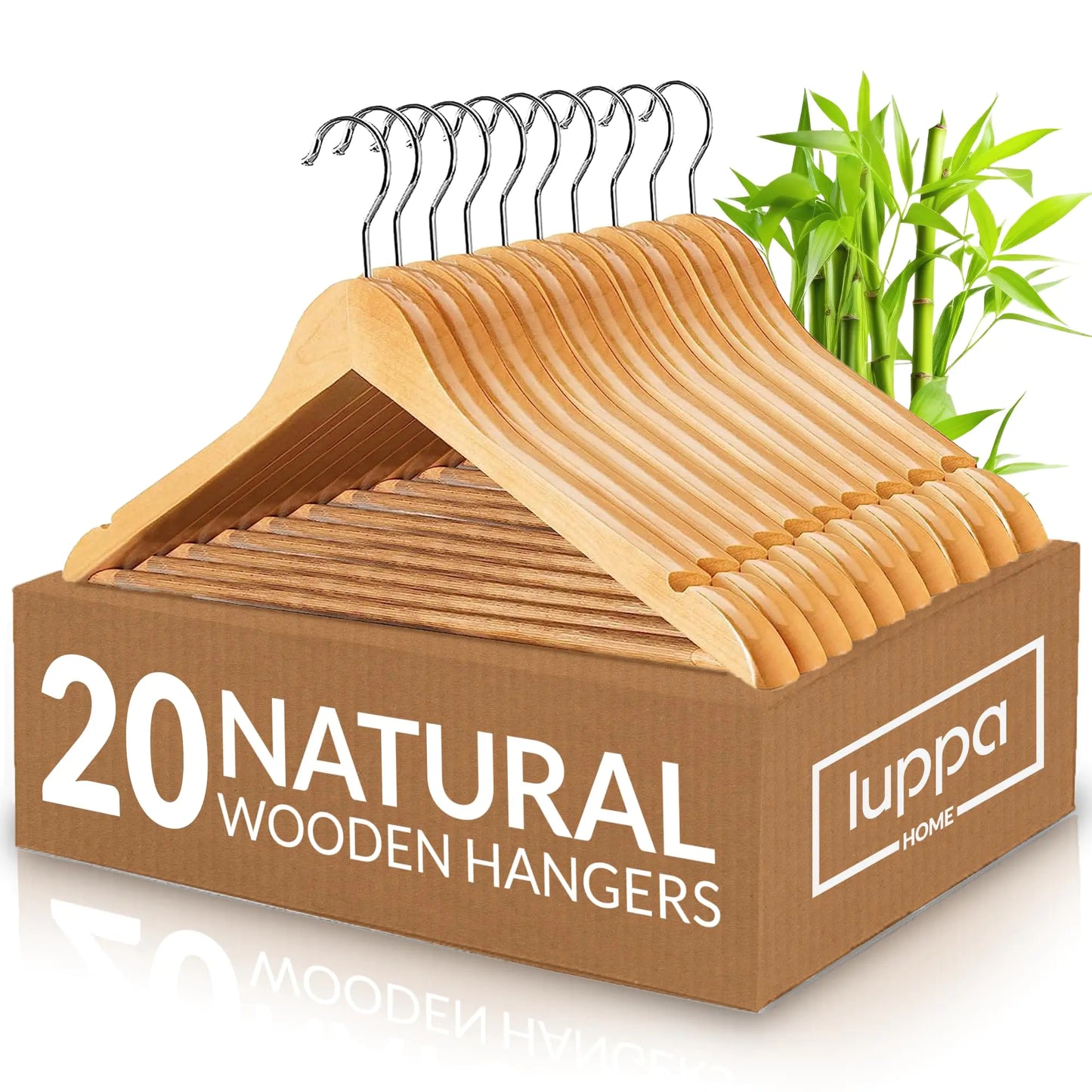Wooden Hangers 20 Pack - Natural Top Notch Durable & Slim Coat Hanger