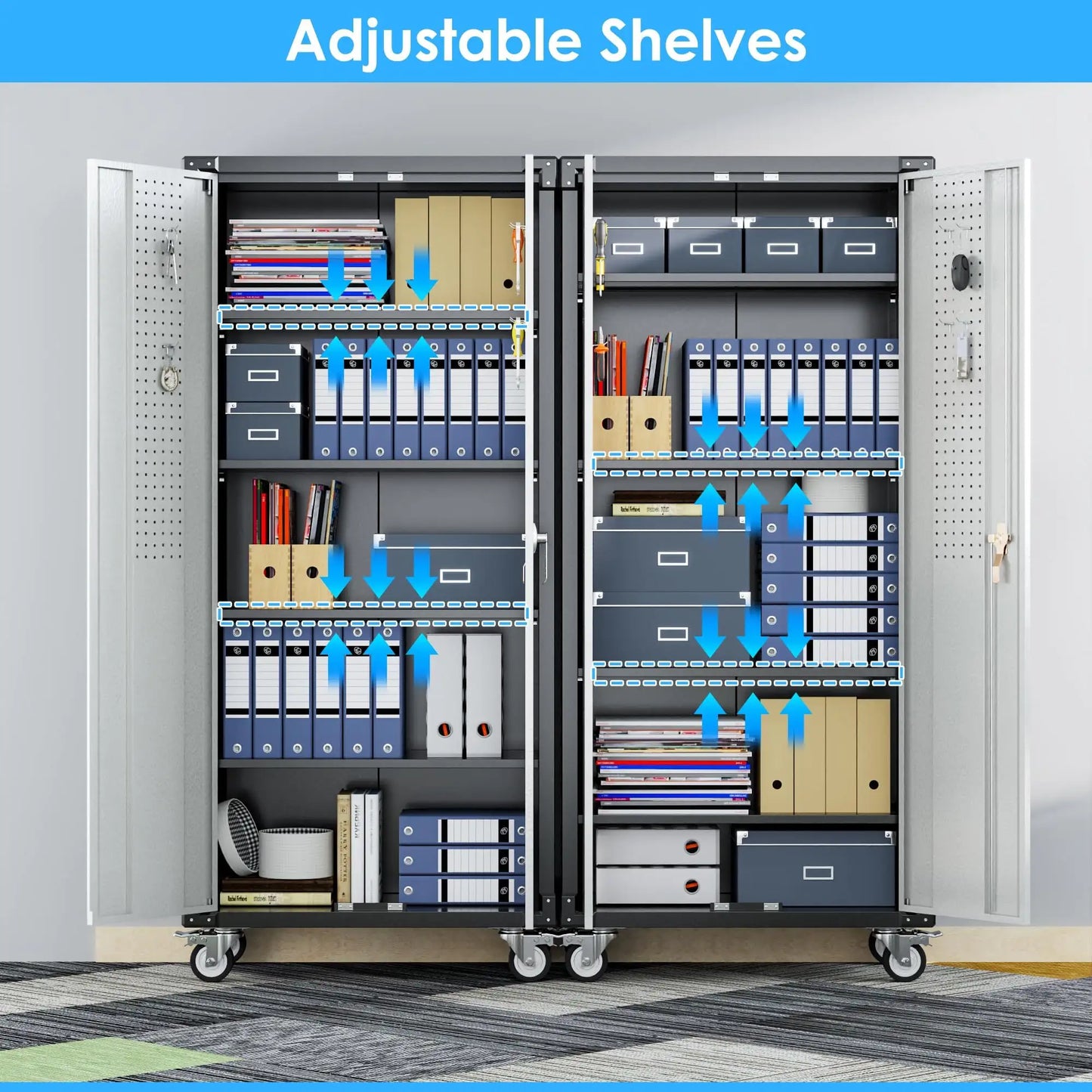 72 Inch Garage Storage Cabinet With Pegboard And Wheels