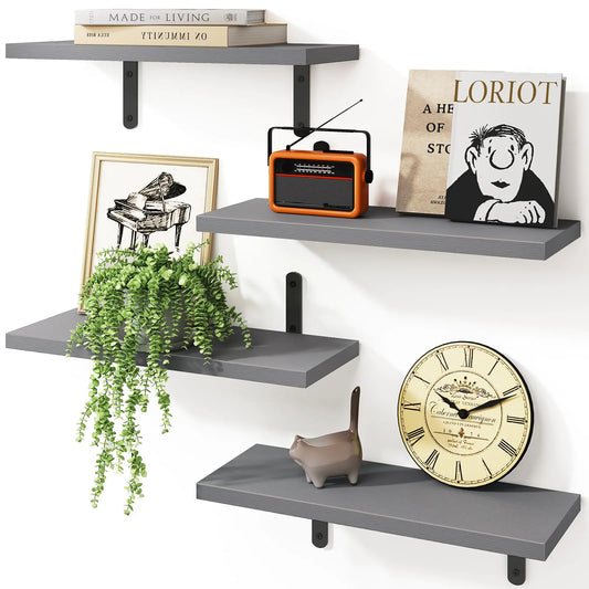 Fixwal Grey Floating Wood Shelves for Wall 4 Sets
