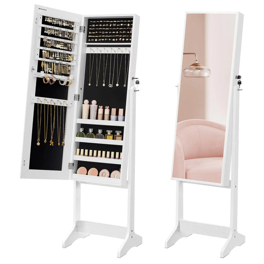 SONGMICS Mirror Jewelry Cabinet Armoire Standing Full-Length Mirror Lockable Jewelry Organizer