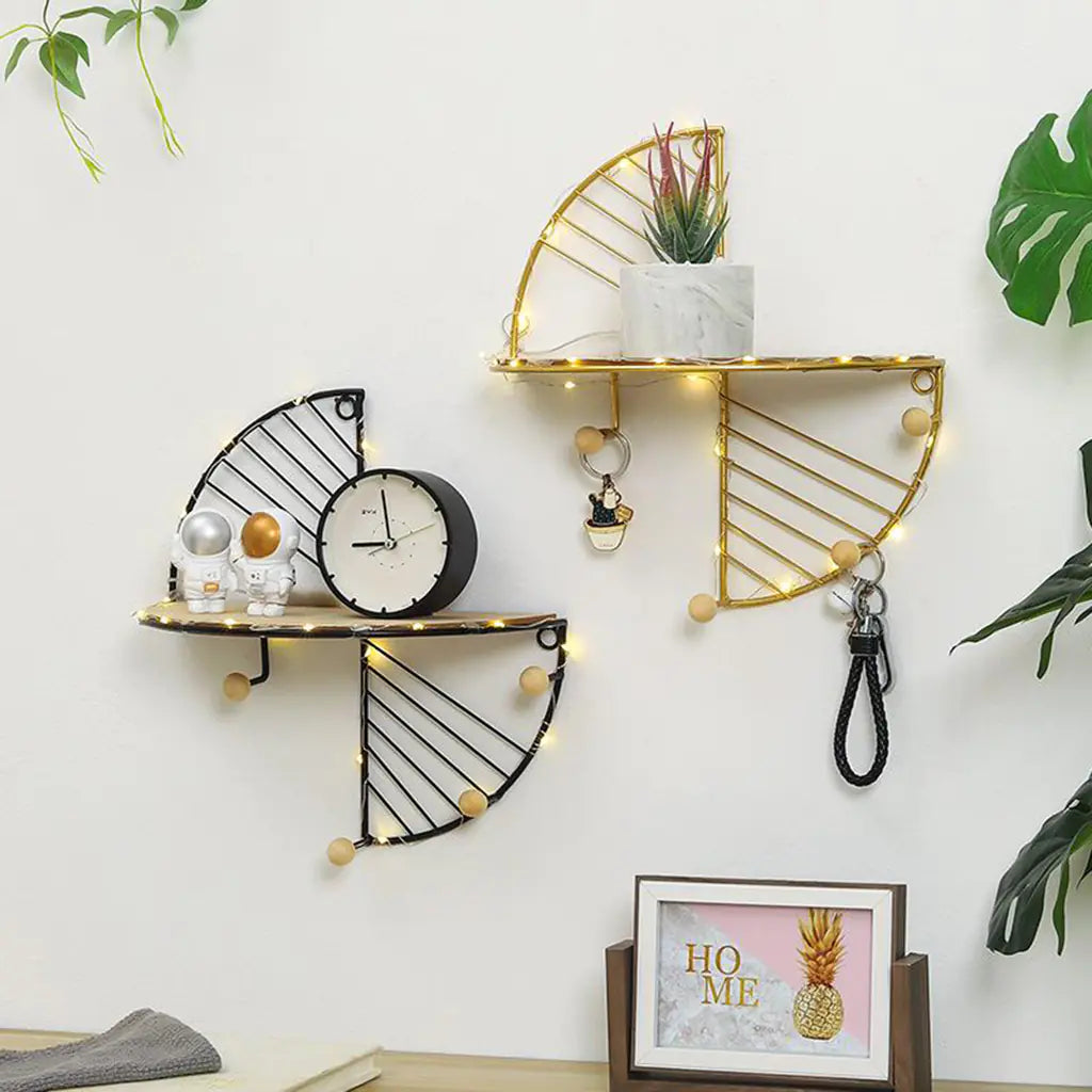 Metal Wire and Wood Floating Wall Storage Shelves