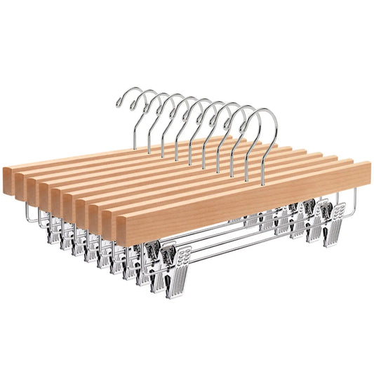 Amber Home 10 Pack Natural Wooden Pants Hangers with Clips