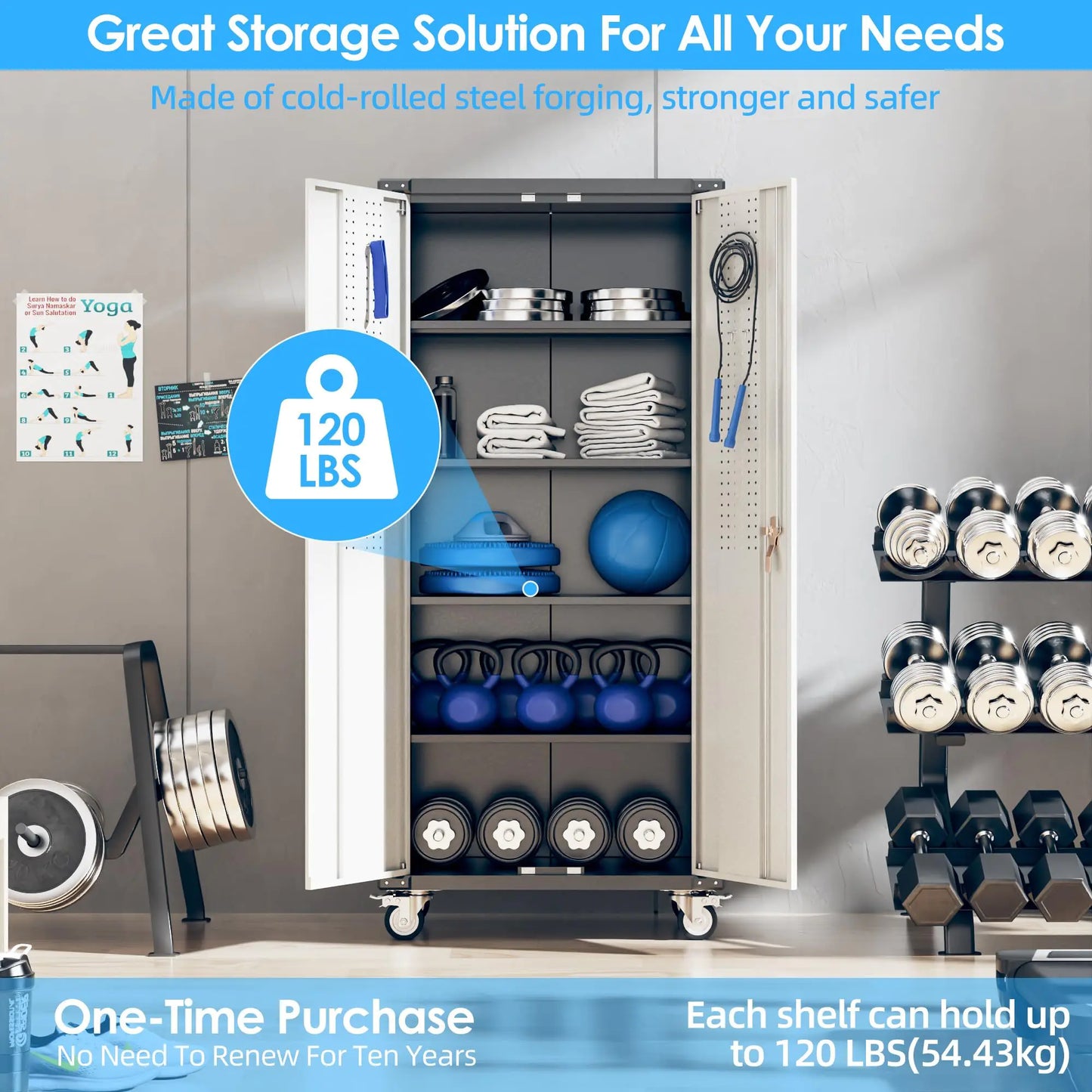72 Inch Garage Storage Cabinet With Pegboard And Wheels