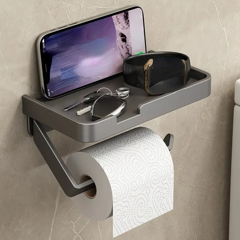 Toilet Paper Holder with Phone Shelf - Bathroom Rack