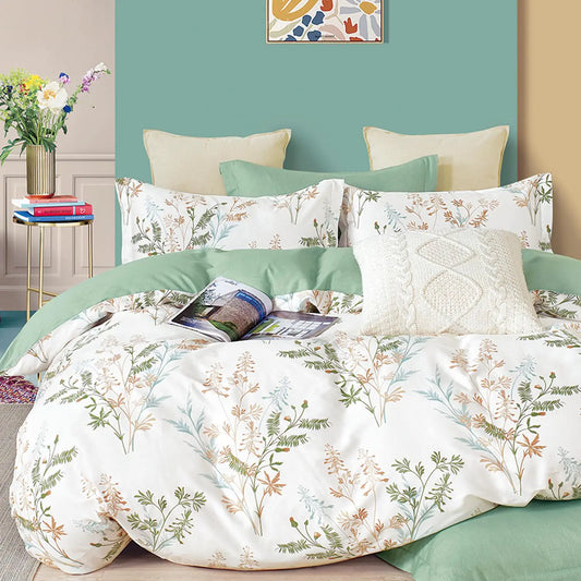 ALEISSEL Natural Cotton 3pcs Botanical Comforter Sets Queen Size