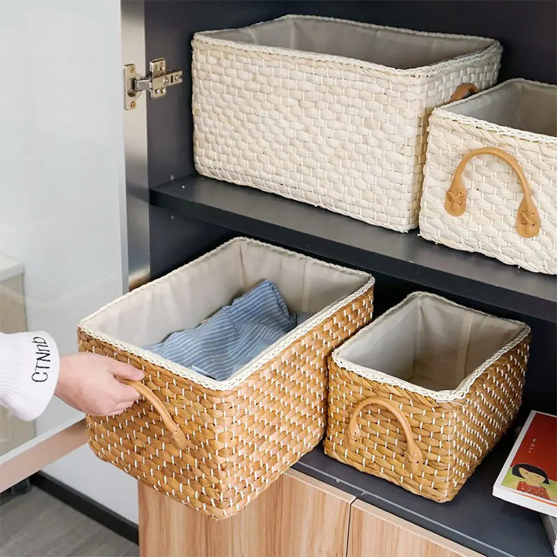 Rectangular Woven Storage Baskets with Handles