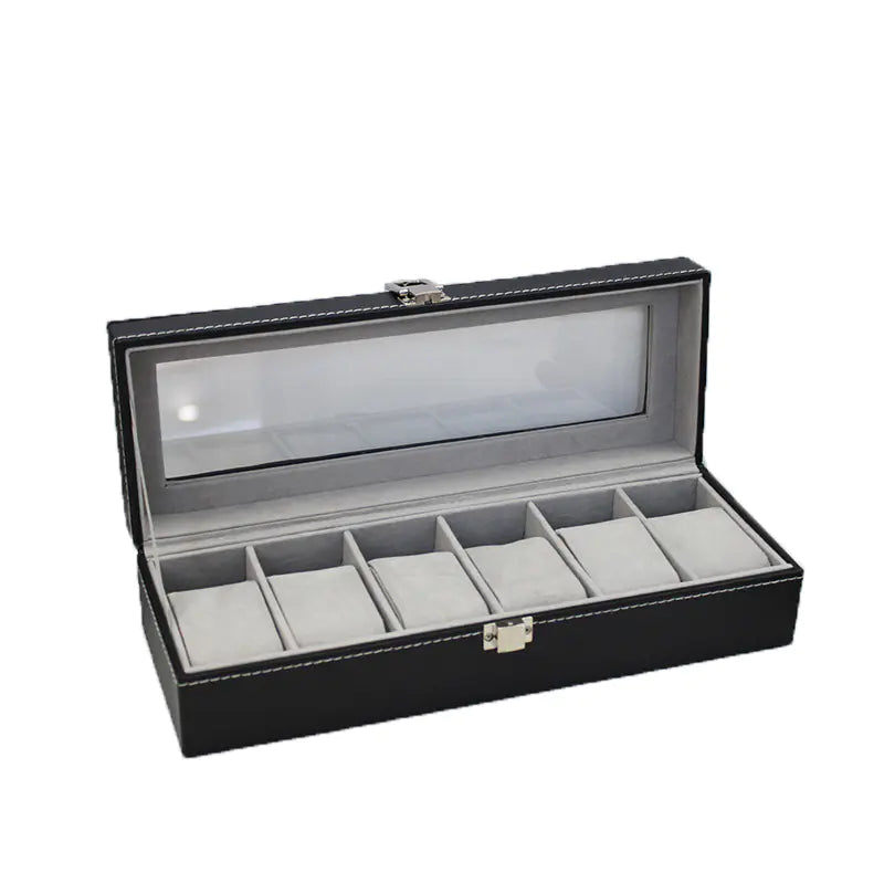PU Leather 6-Compartment Watch Jewelry Organizer Box