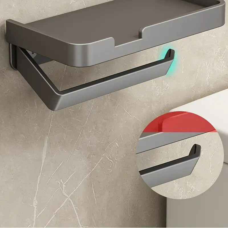 Toilet Paper Holder with Phone Shelf - Bathroom Rack