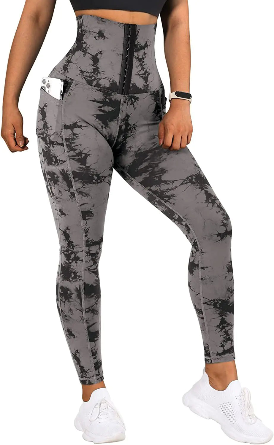 Women's Tie-Dye Patchwork Yoga Leggings with Pockets