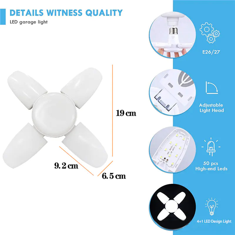 E27 LED Bulb Fan Blade Lamp for Home and Garage