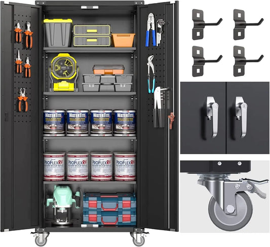Garage Storage Cabinet With Wheels & Pegboard