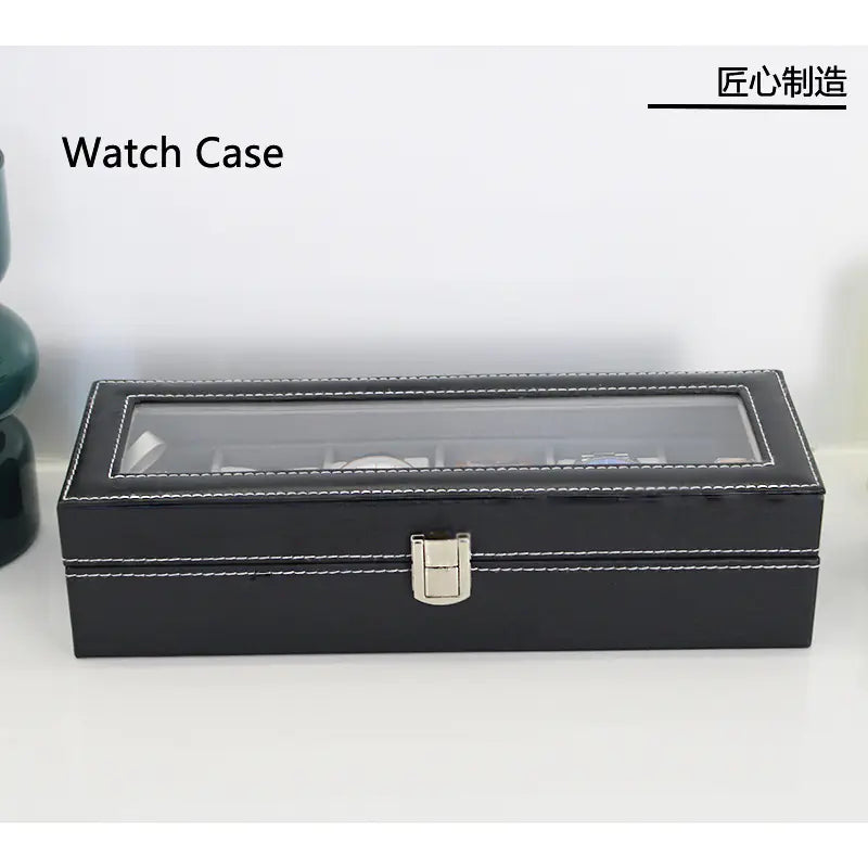 PU Leather 6-Compartment Watch Jewelry Organizer Box
