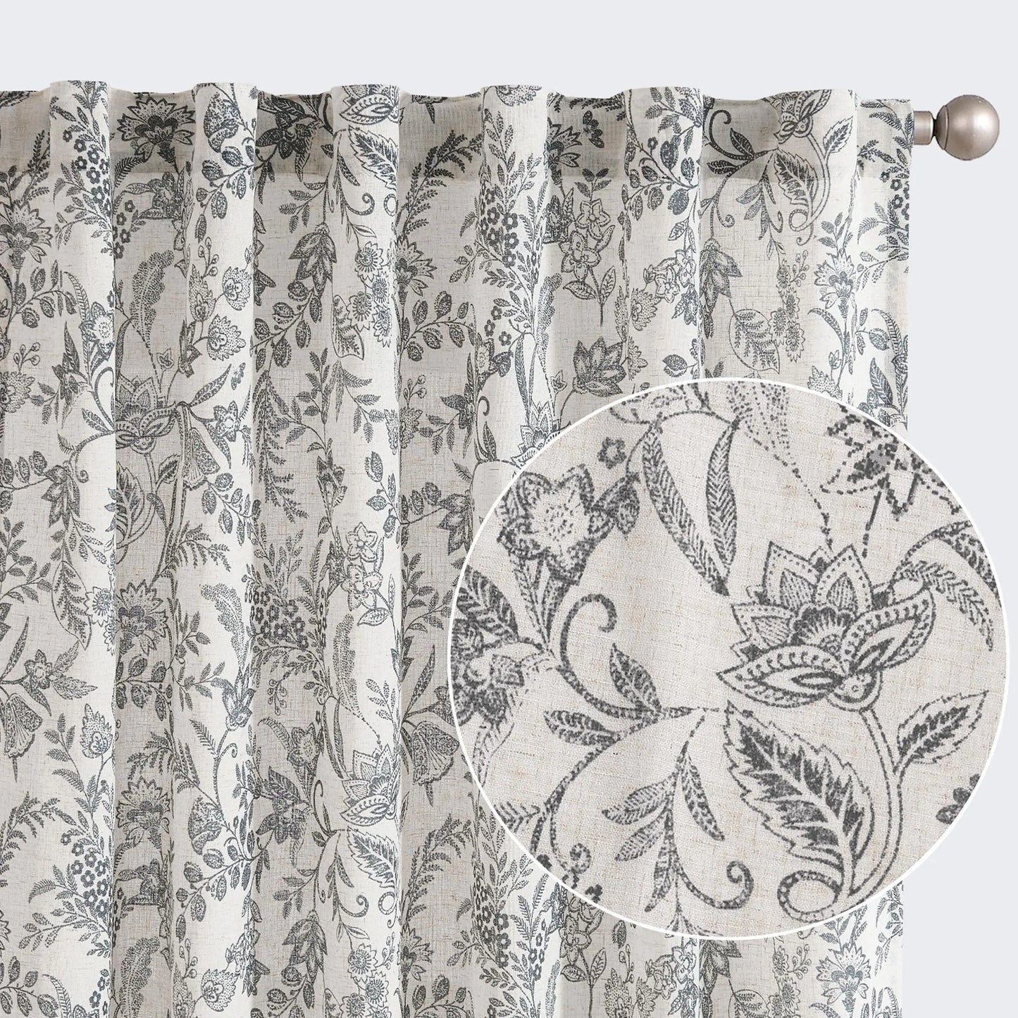 Lazzzy Linen Black Floral Curtains