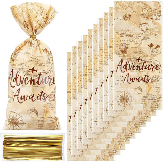 Frienda 100 Pcs Adventure Awaits Cellophane Treat Bags