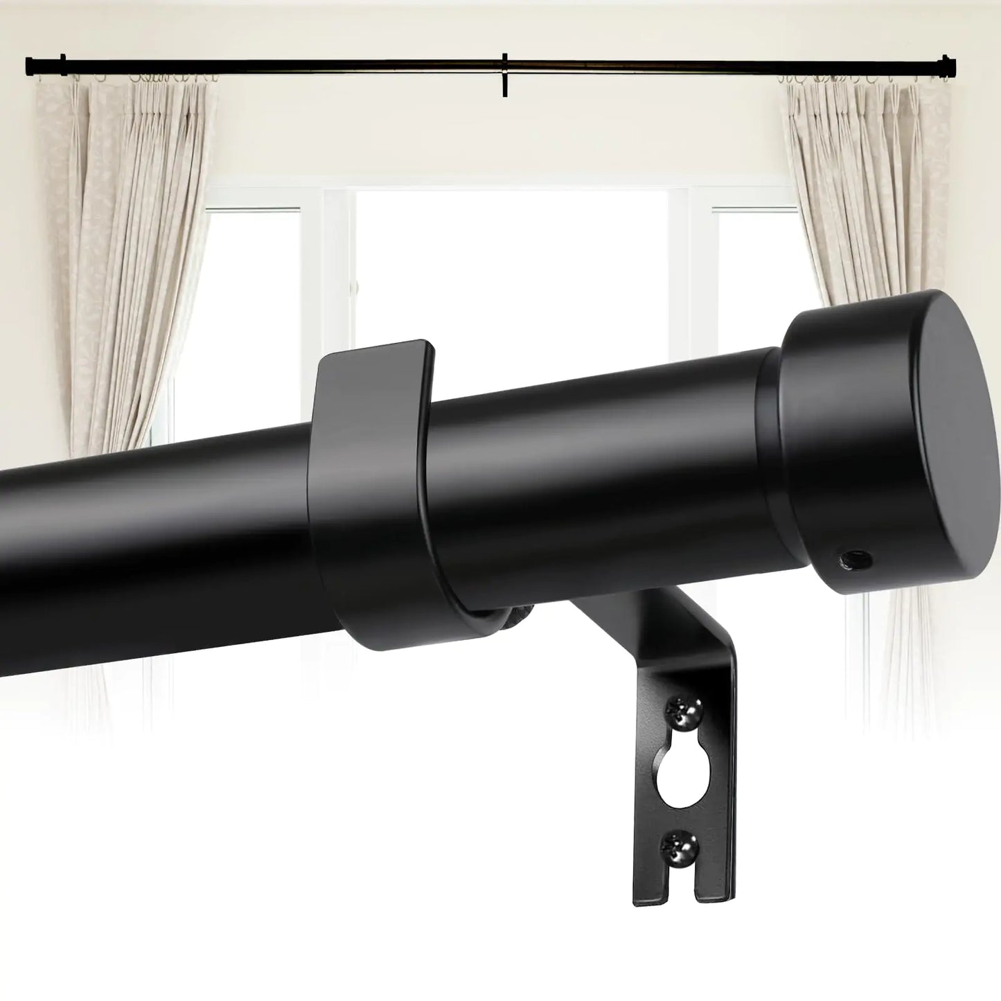 Heavy Duty Curtain Rods for Windows 66 to 120 Inch 1 Inch Black Curtain Rod