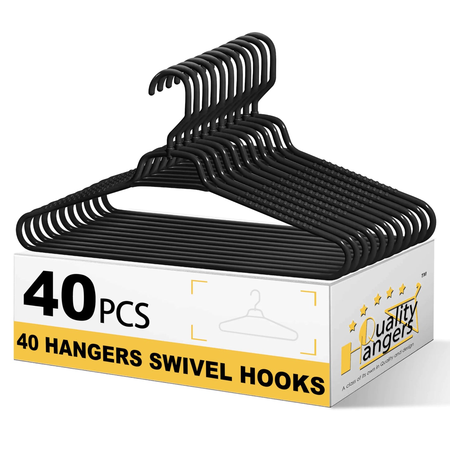 Quality Hangers Heavy Duty Black Plastic Hangers 40-Pack with Swivel Hook | 7mm Thick Non Slip