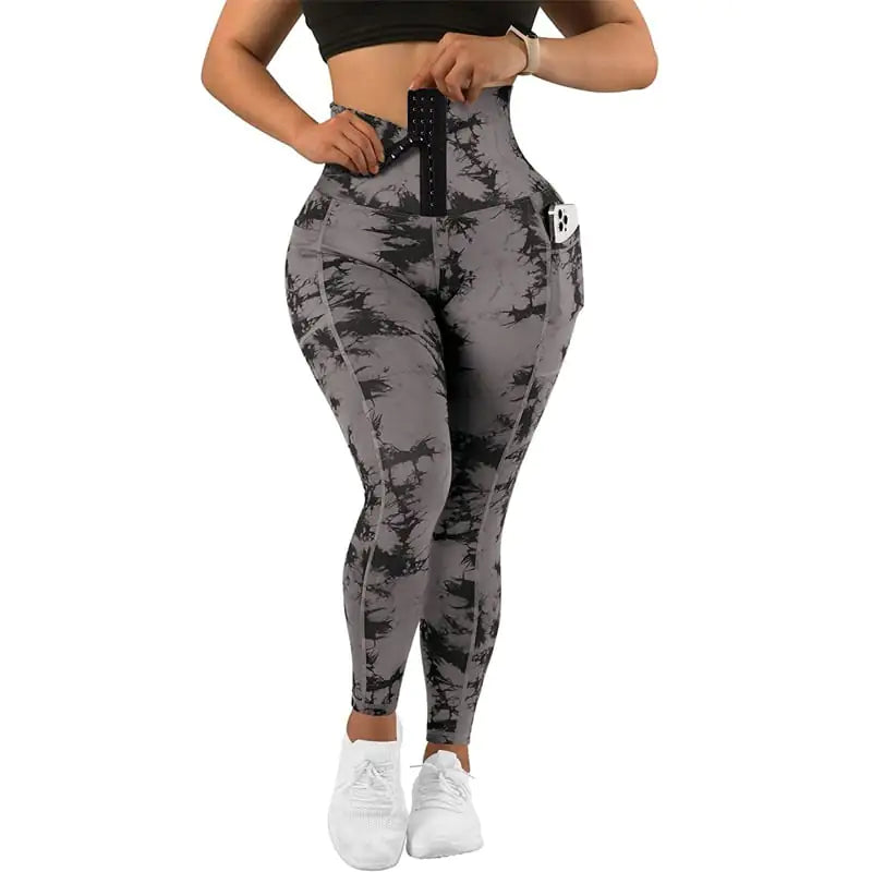 Women's Tie-Dye Patchwork Yoga Leggings with Pockets
