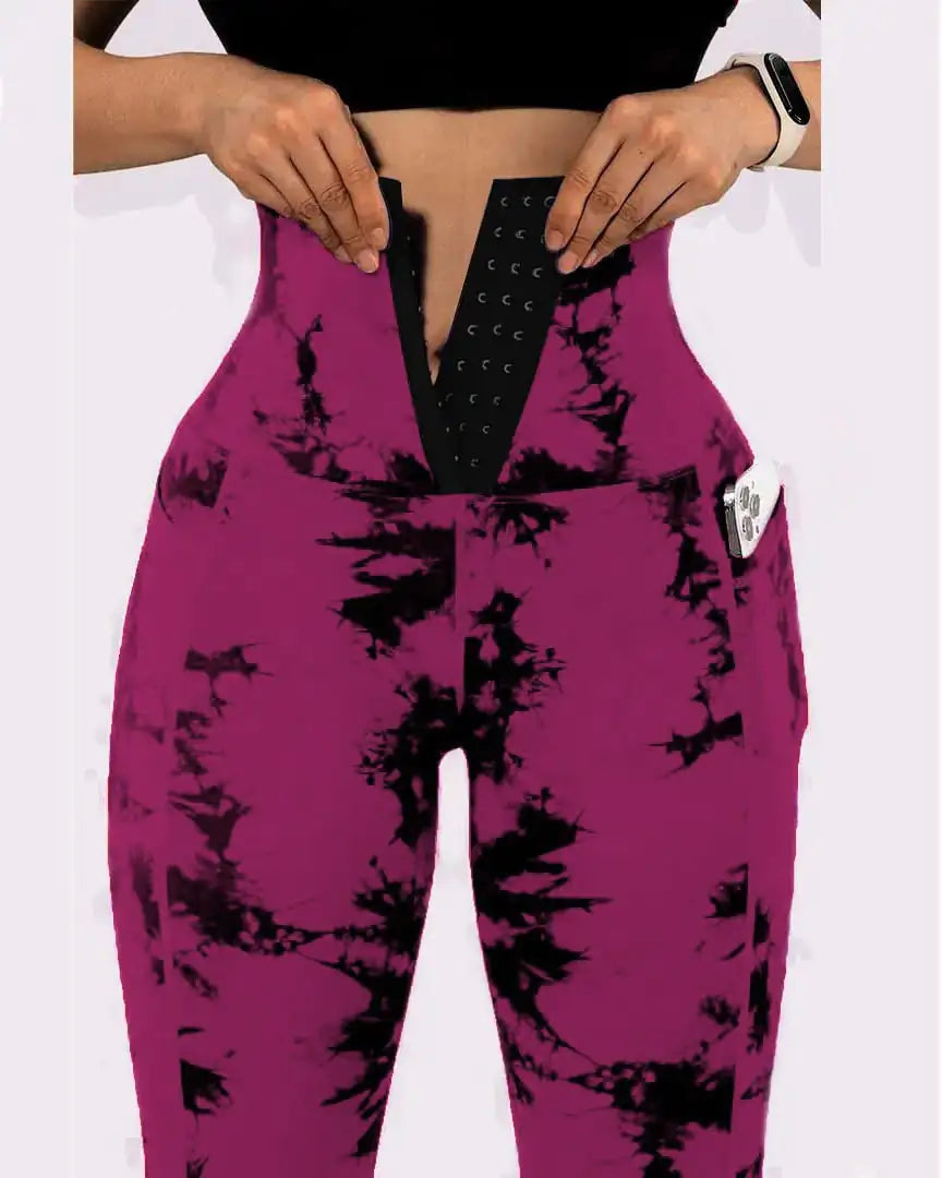 Women's Tie-Dye Patchwork Yoga Leggings with Pockets