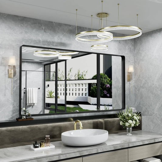 Hasipu Black Bathroom Mirror 41x21 Inch Rounded Rectangle