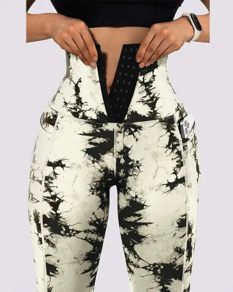 Women's Tie-Dye Patchwork Yoga Leggings with Pockets