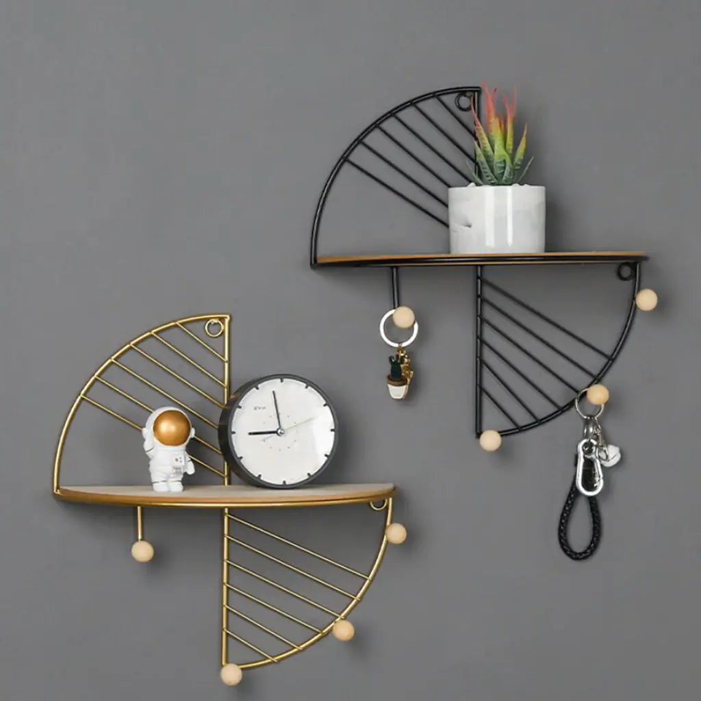 Metal Wire and Wood Floating Wall Storage Shelves