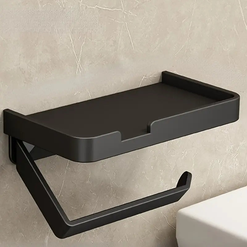 Toilet Paper Holder with Phone Shelf - Bathroom Rack