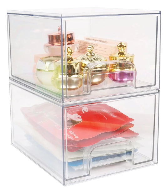 Stackable Clear Bin 2 Pack Clear Stackable Storage Drawers Plastic Organizer