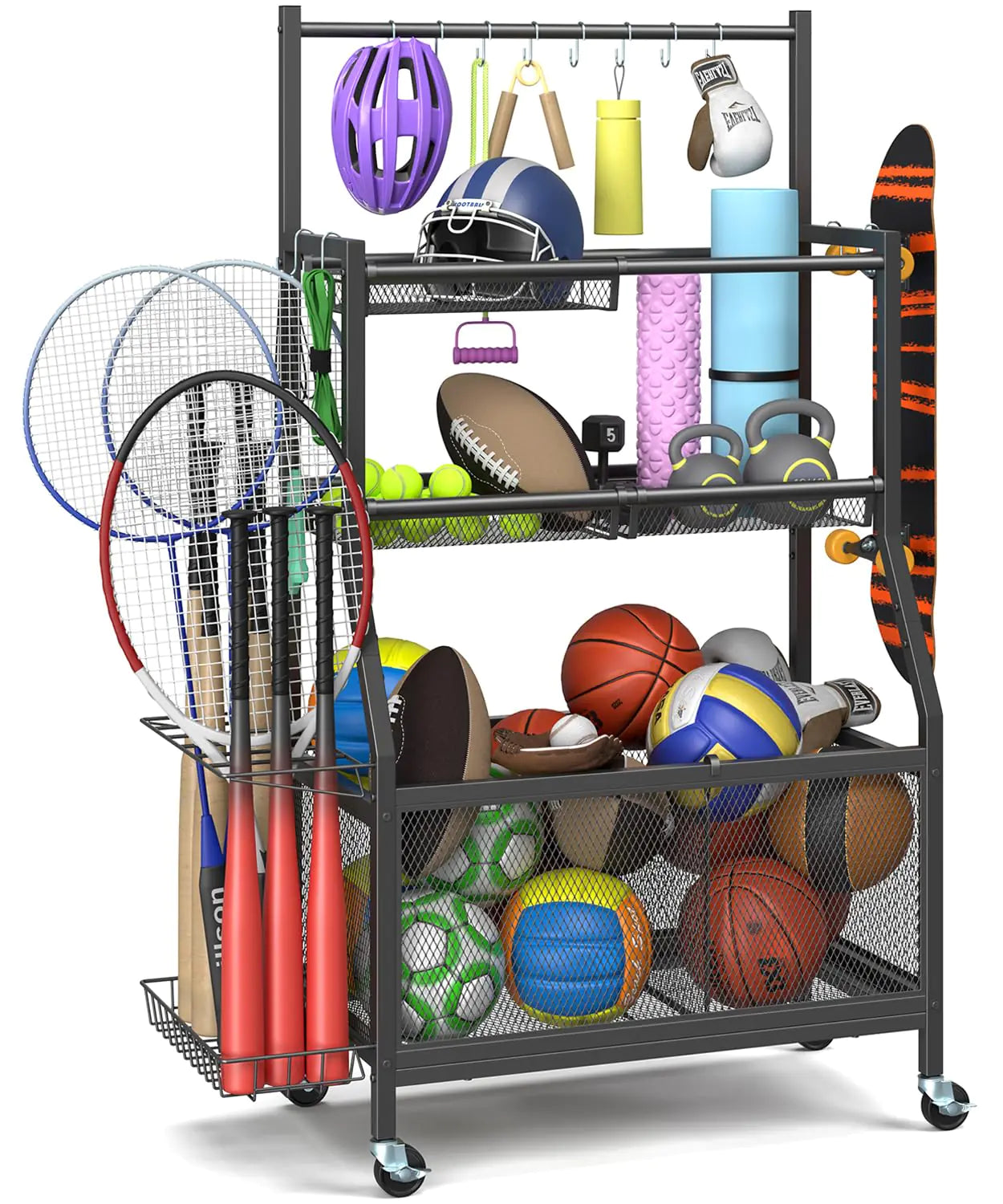 Garage Sports Equipment Organizer with Wheels