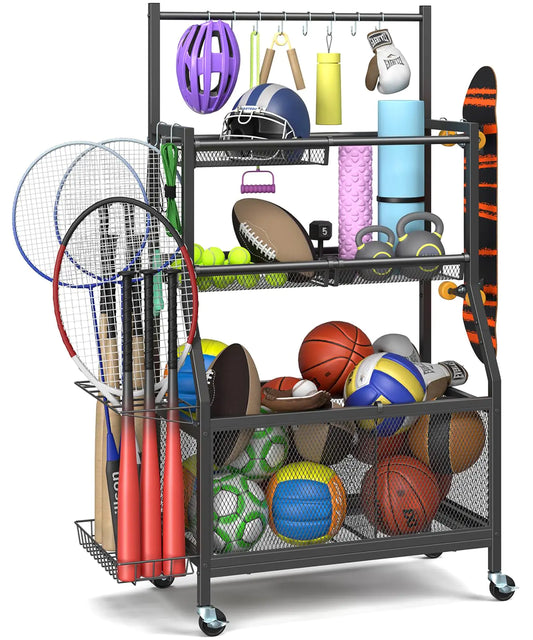 Garage Sports Equipment Organizer with Wheels