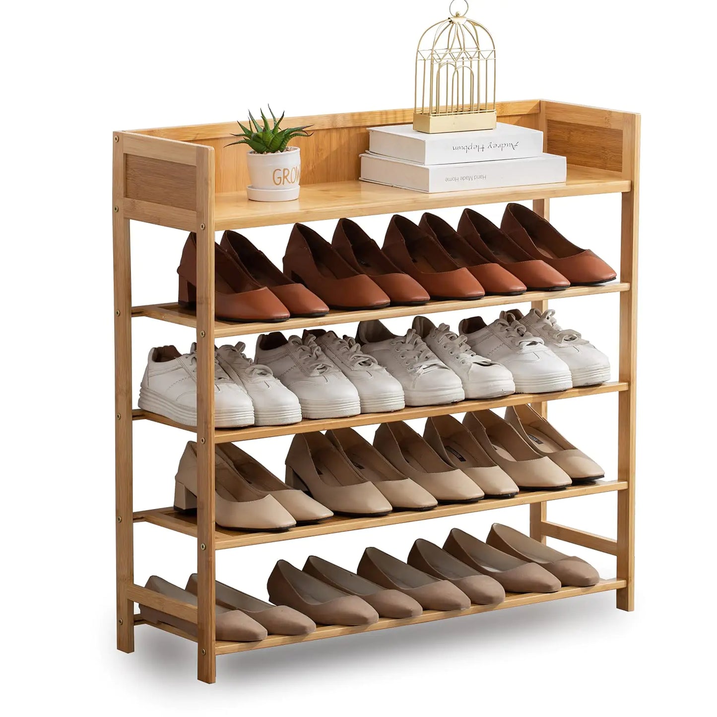 Suwoic Bamboo Shoe Rack Organizer 5 Tier Shoe Shelf Storage Organizer