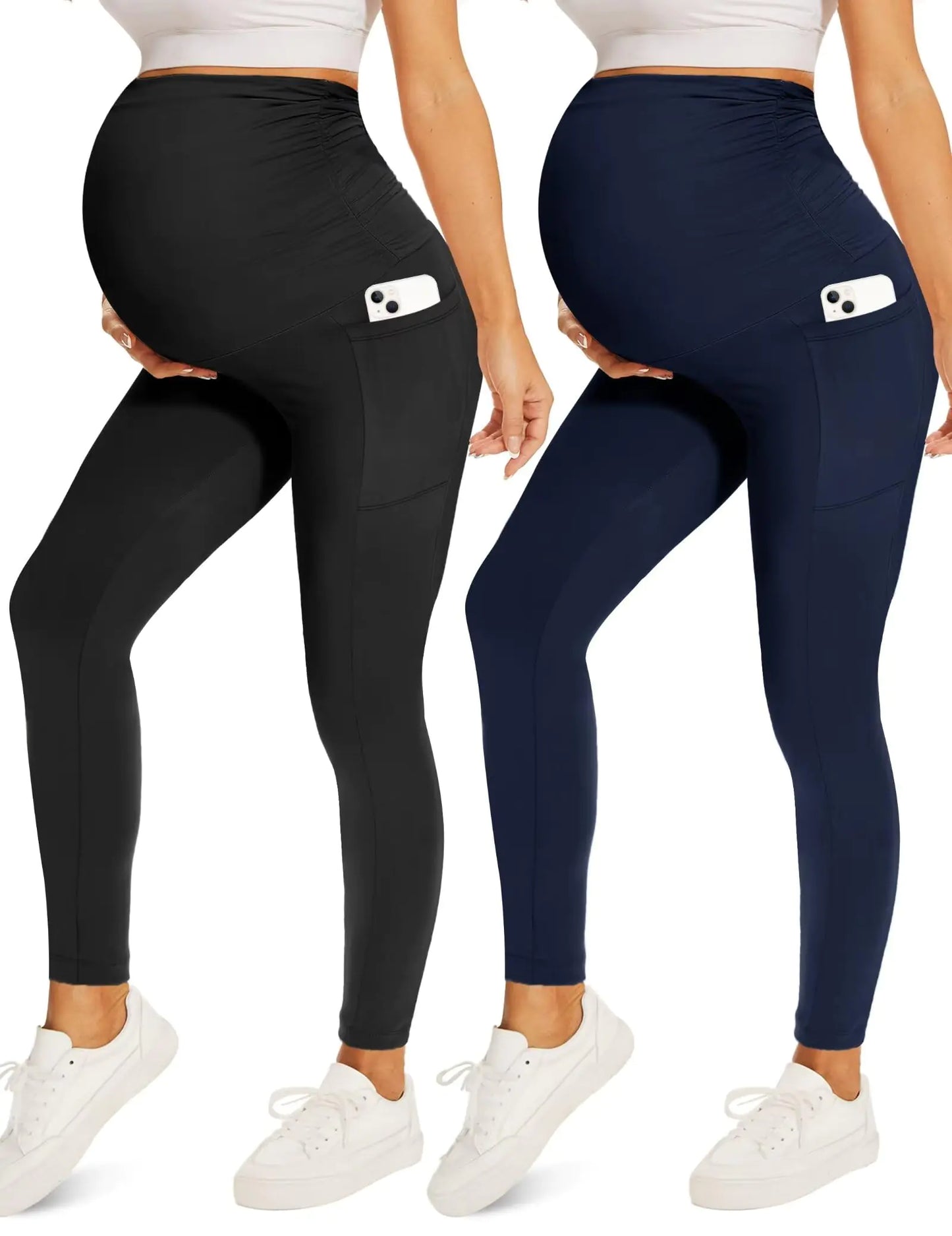 Fotociti 2 Pack Maternity Leggings With Pockets Over The Belly