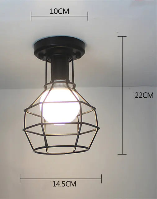 Vintage Black Iron Cage Ceiling Lamp for Home Lighting