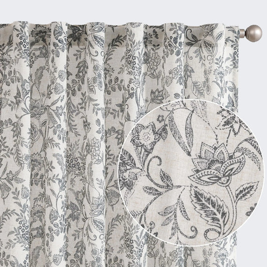 Lazzzy Linen Black Floral Curtains