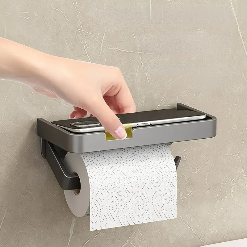 Toilet Paper Holder with Phone Shelf - Bathroom Rack