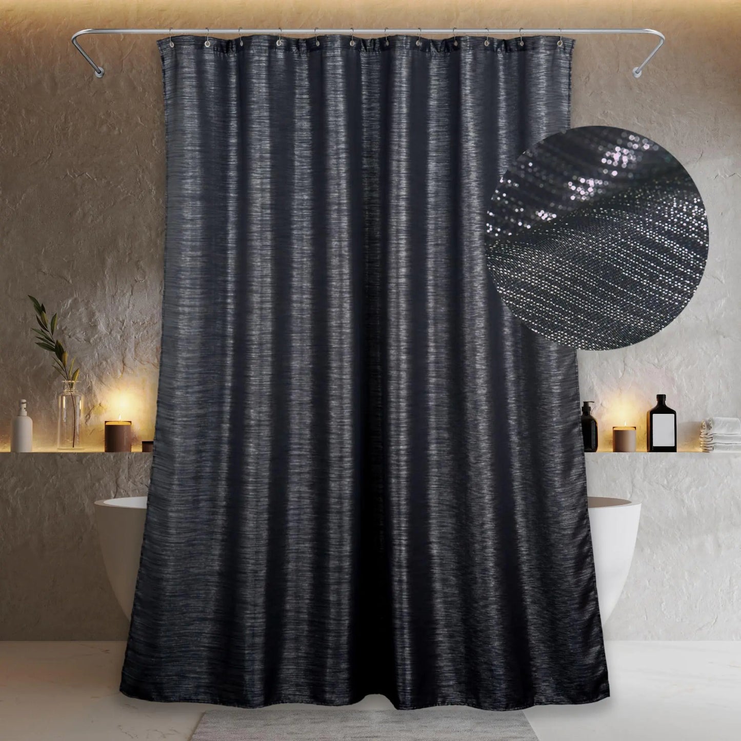 Black Sparkly Glitter Shower Curtain