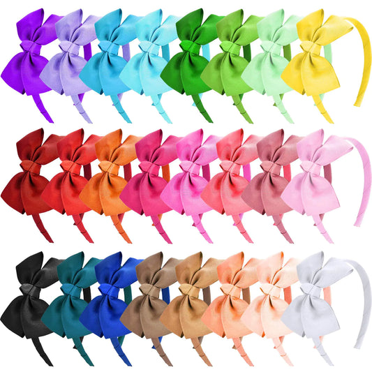 SIQUK 24 Pcs Bow Headbands Grosgrain Ribbon Headband with Bows