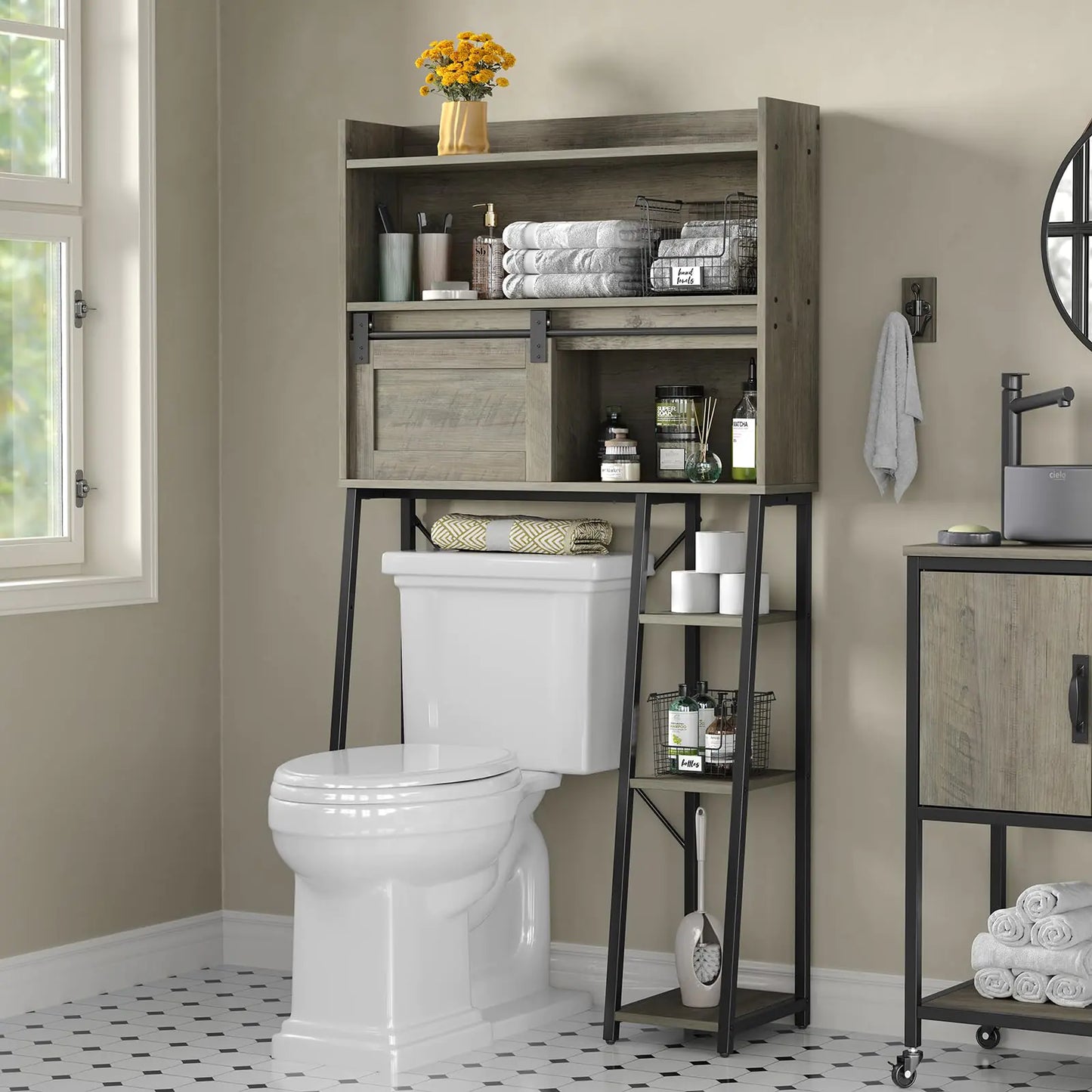 Furniouse Over The Toilet Storage Cabinet with Toilet Paper Holder