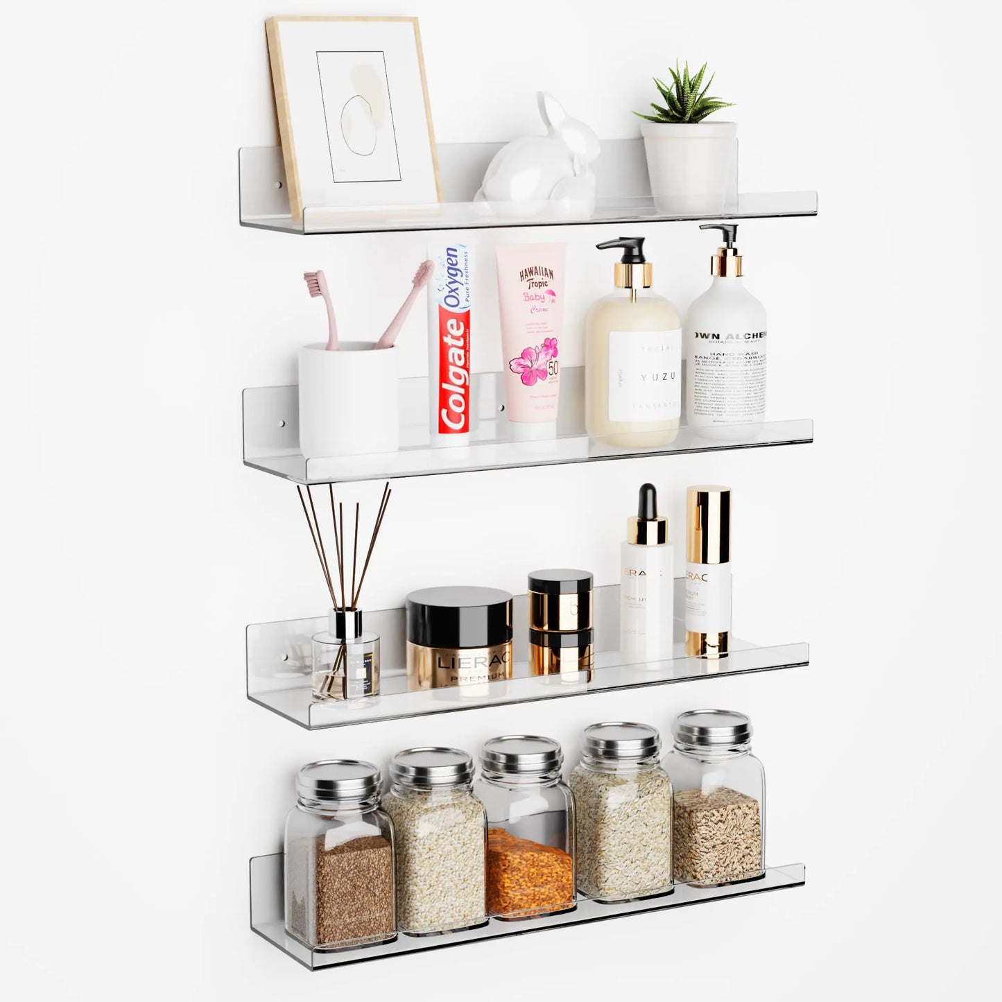Set of 4 Clear Acrylic Shelves for Wall 15"