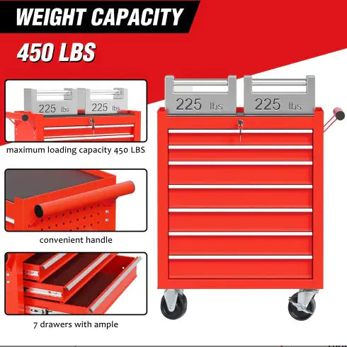 Rolling Tool Chest With 7-Drawer Tool Box With Wheels Multifunctional Tool Cart