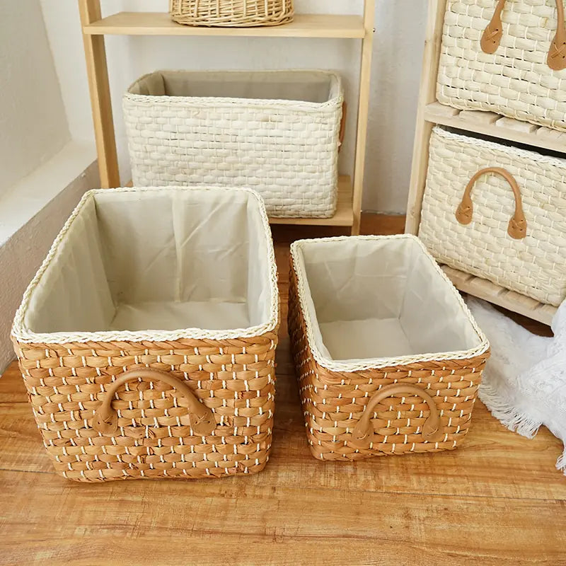 Rectangular Woven Storage Baskets with Handles